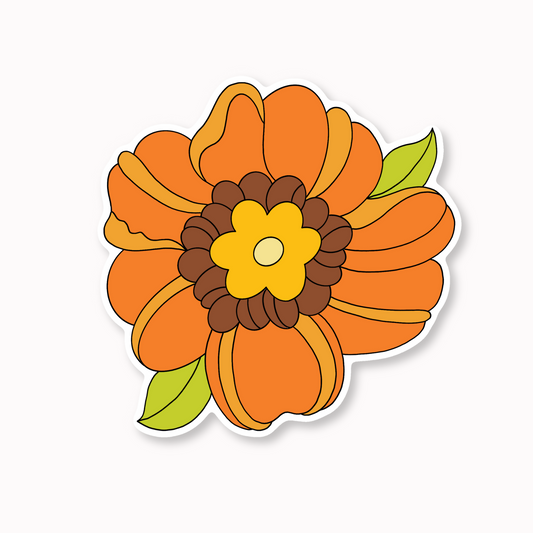 Retro Flower Waterproof Vinyl Sticker, 3” x 3”